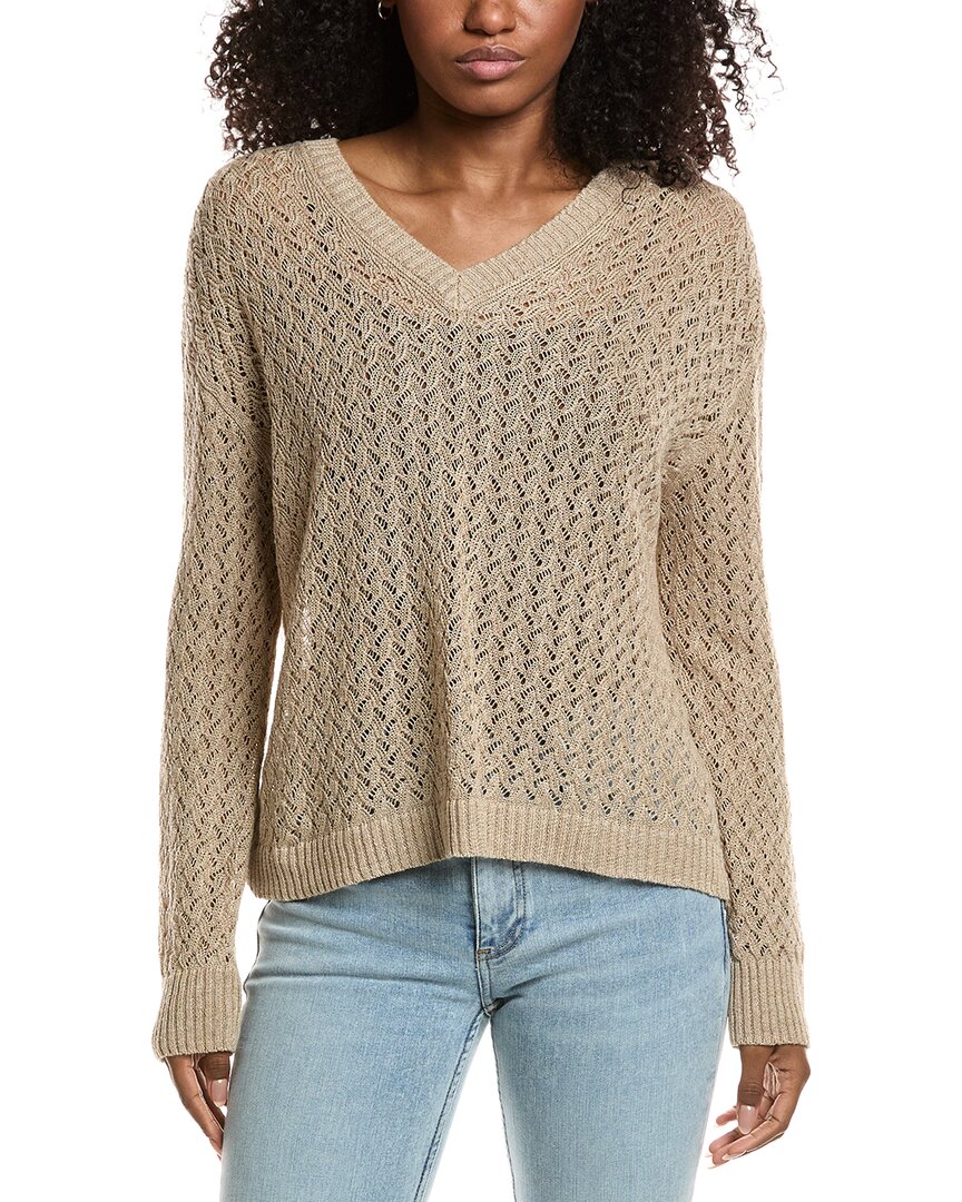 Lafayette 148 New York Cabled V-neck Sweater In Brown
