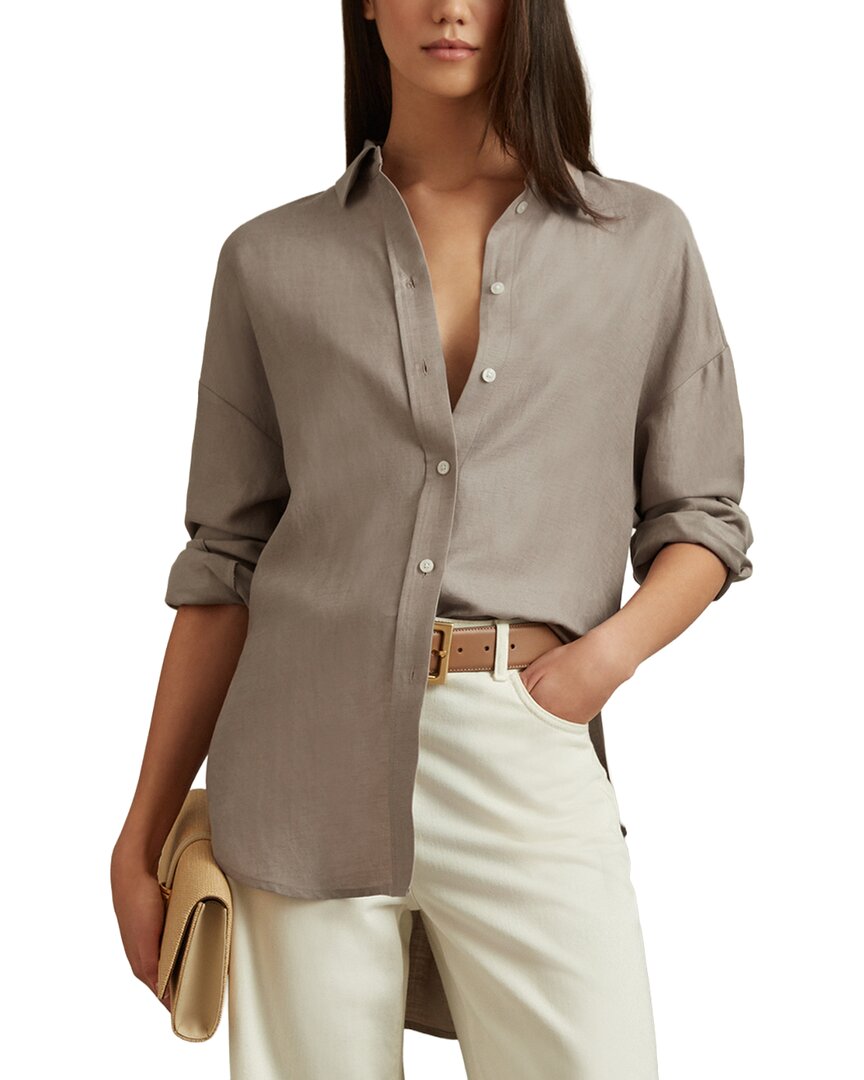 Reiss Mink Relaxed Fit Lyocell Linen Button Through Shirt In Neutral