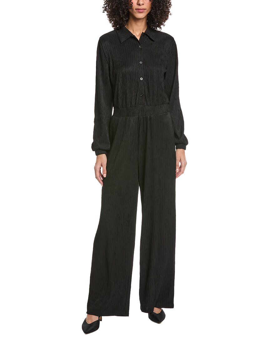 Marion Crinkled Plisse Casual Jumpsuit In Black