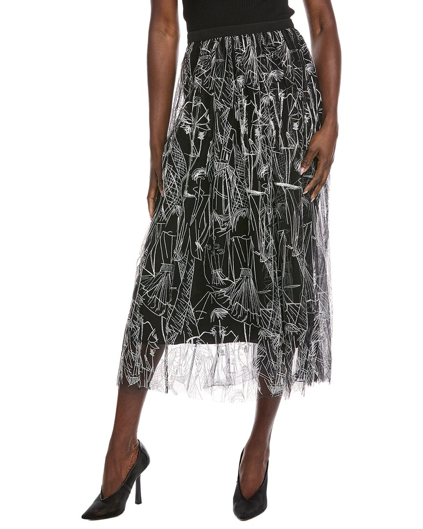 Akris Embroidered Denim Skirt In Black