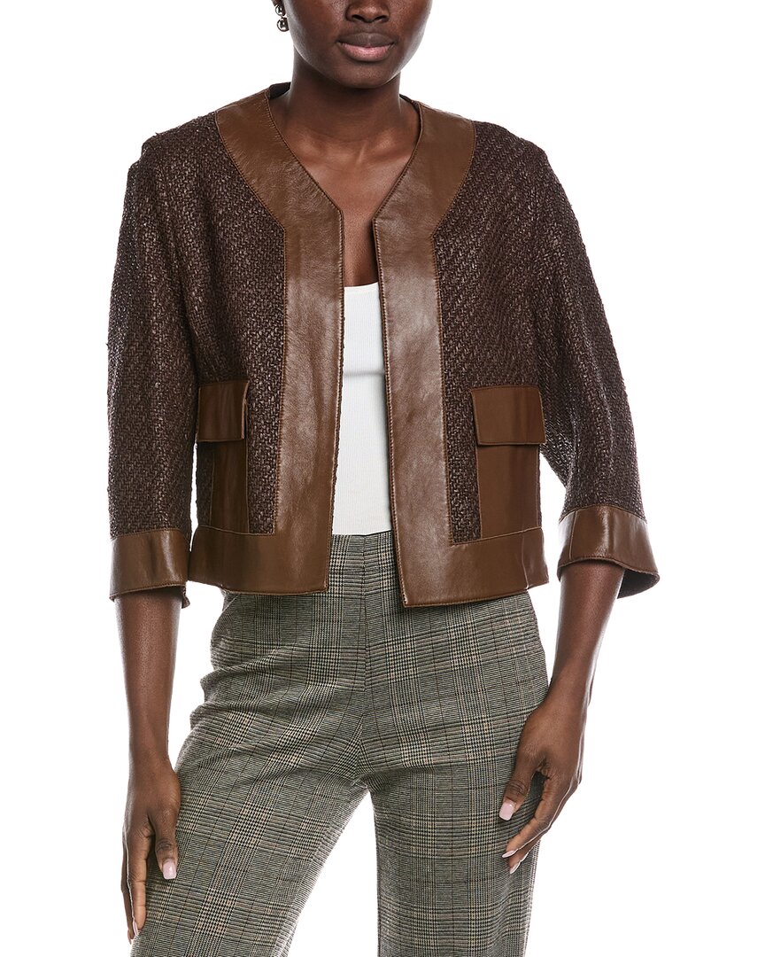 Akris Gate Leather-trim Wool-blend Jacket In Brown