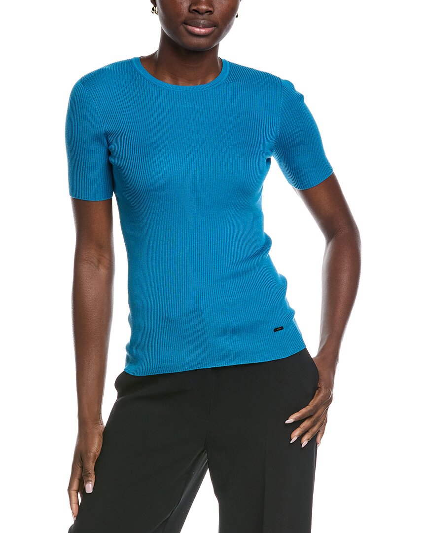 Akris Ribbed Silk-blend Top In Blue