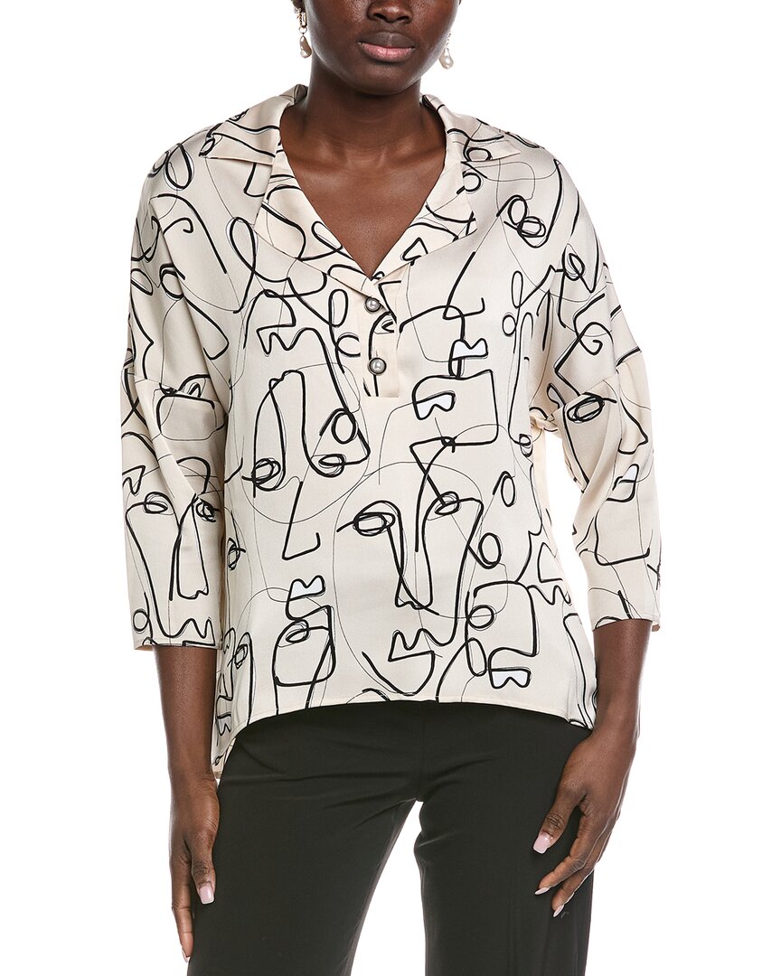 Joseph Ribkoff Abstract High-low Blouse In Beige