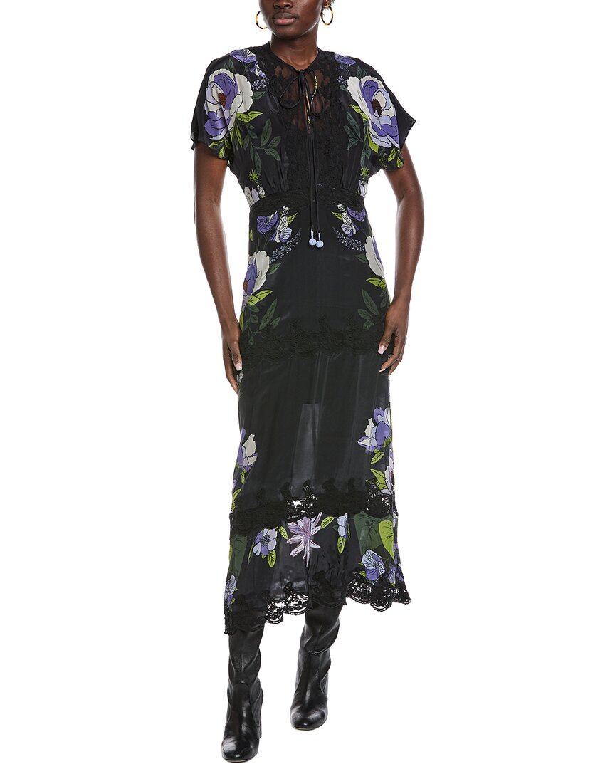 Farm Rio Soft Garden Black Laces Short Sleeve Maxi Dress