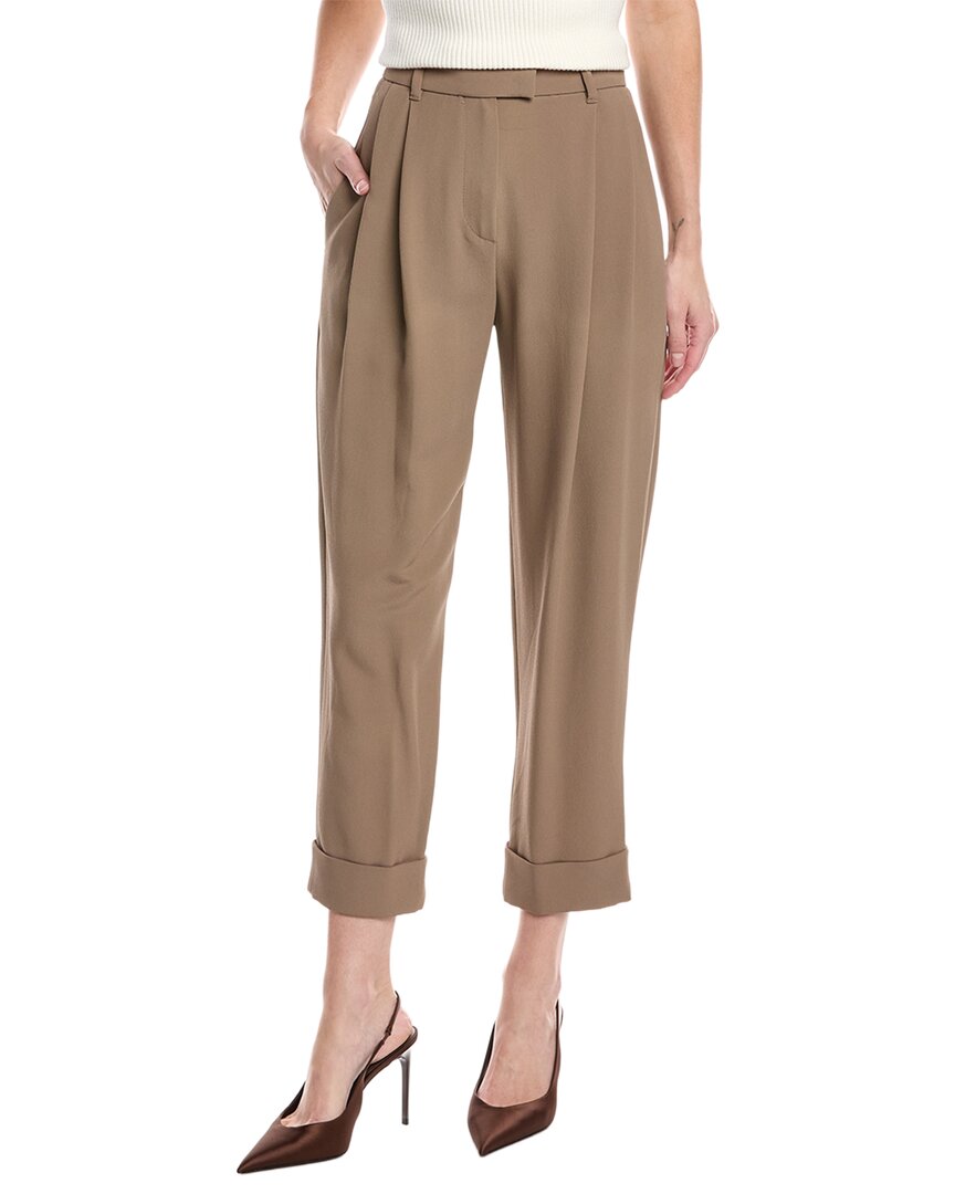 Brunello Cucinelli Pleated Silk-blend Pant In Brown