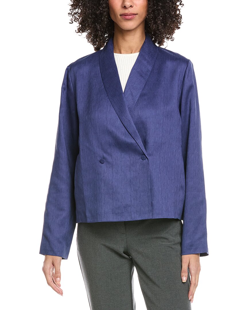 Eileen Fisher Shawl Collar Linen & Silk-blend Jacket In Blue