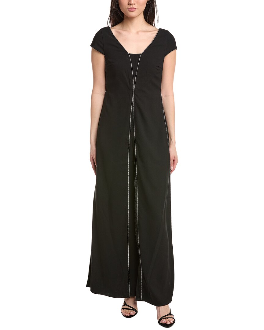 Joseph Ribkoff Cap-sleeve Rhinestones Jumpsuit In Black