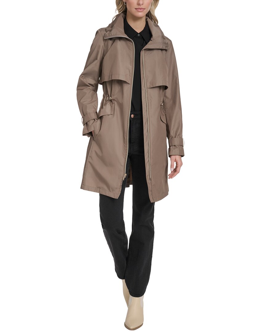 Cole Haan Stow Away Hood Zip Up Trench Coat In Sand
