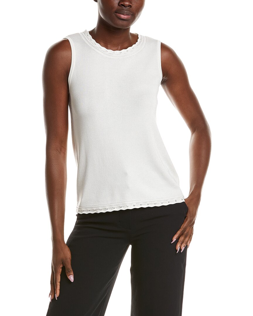 Anne Klein Pointelle Trim Sweater Tank In White
