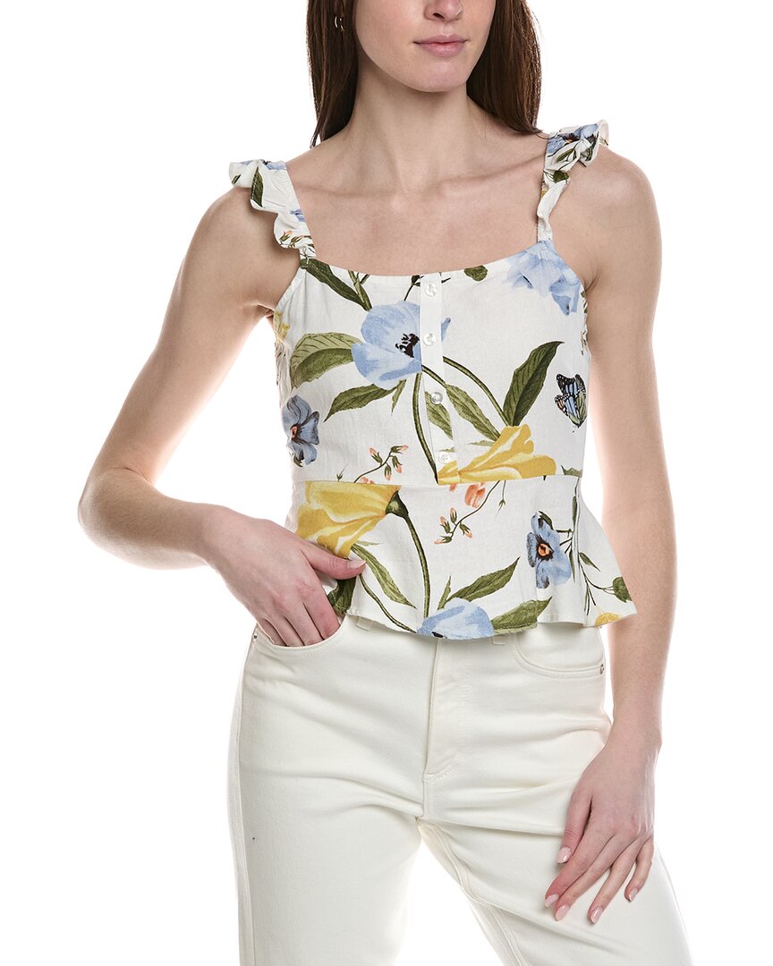 Ellen Tracy Ruffle Linen-blend Tank In White