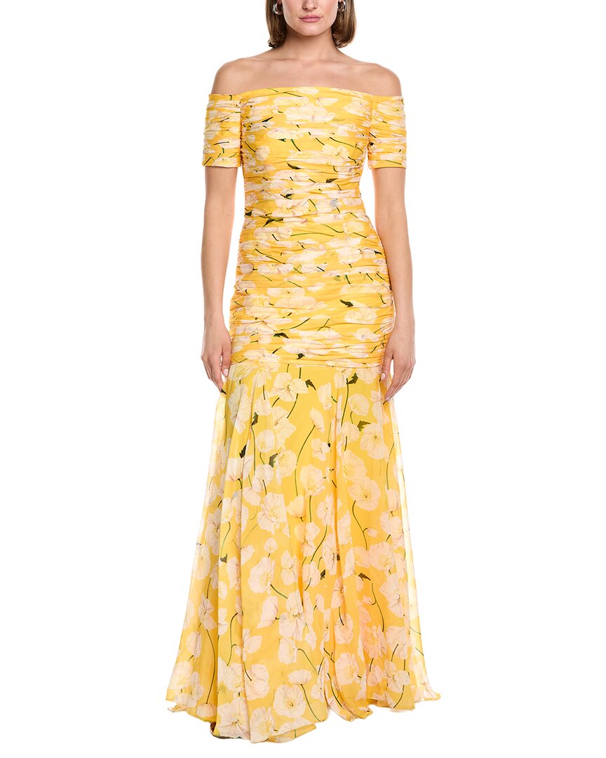 Carolina Herrera Printed Silk Gown In Yellow