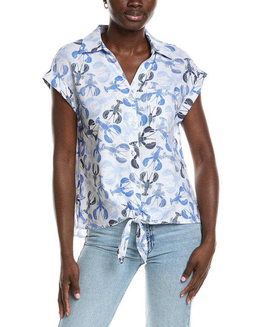Jones New York Linen-blend Tie-front Printed Blouse In White