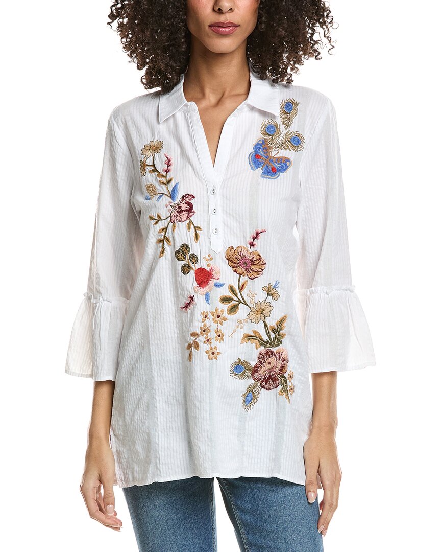 Johnny Was Ruffle Sleeve Henley Tunic In White