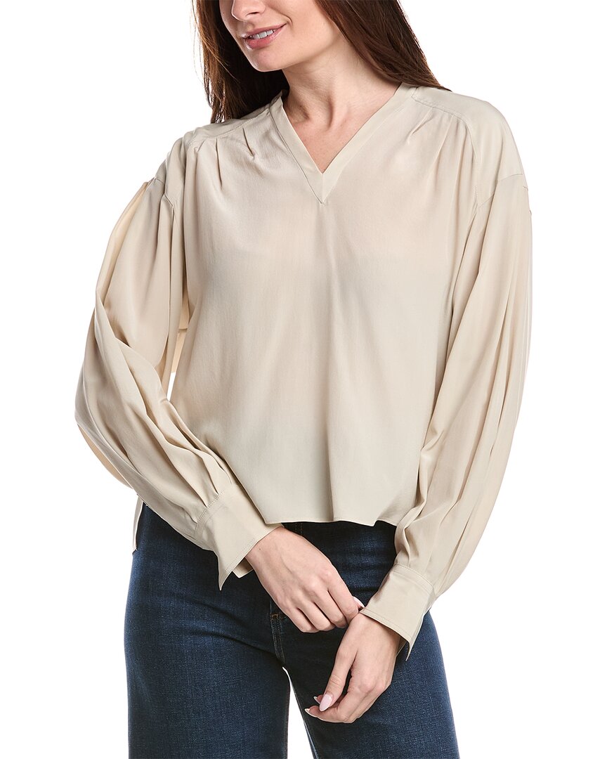 Brunello Cucinelli High-low Silk Blouse In Neutral