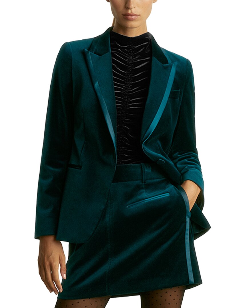 Reiss Parisa Velvet Blazer In Green
