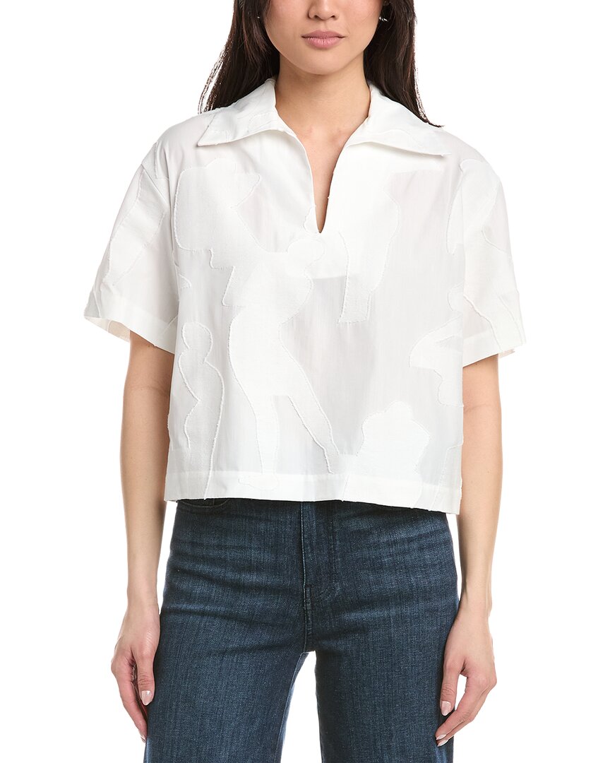 Lafayette 148 New York Wide Point Collar Popover Blouse In White