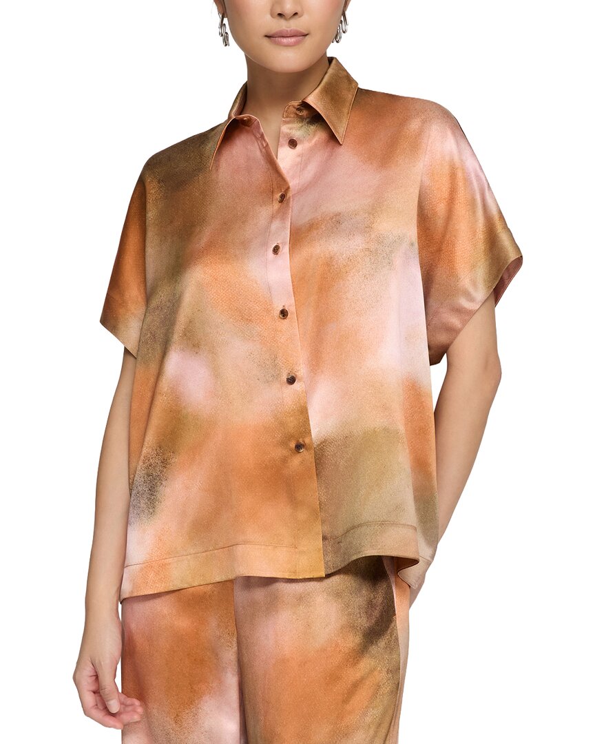Lafayette 148 New York Pastel Print Oversize Dolman Sleeve Silk Satin Blouse In Multi