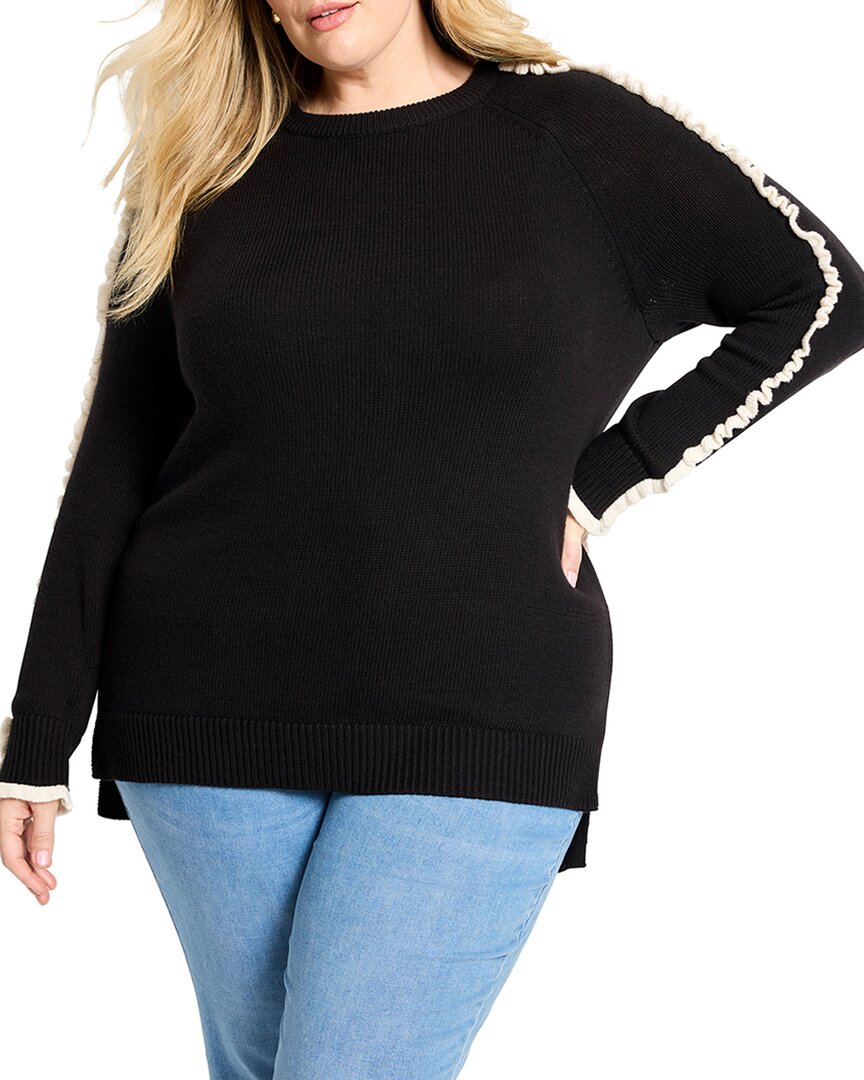 Nic + Zoe Nic+zoe Plus Ruffled Down Sweater In Black
