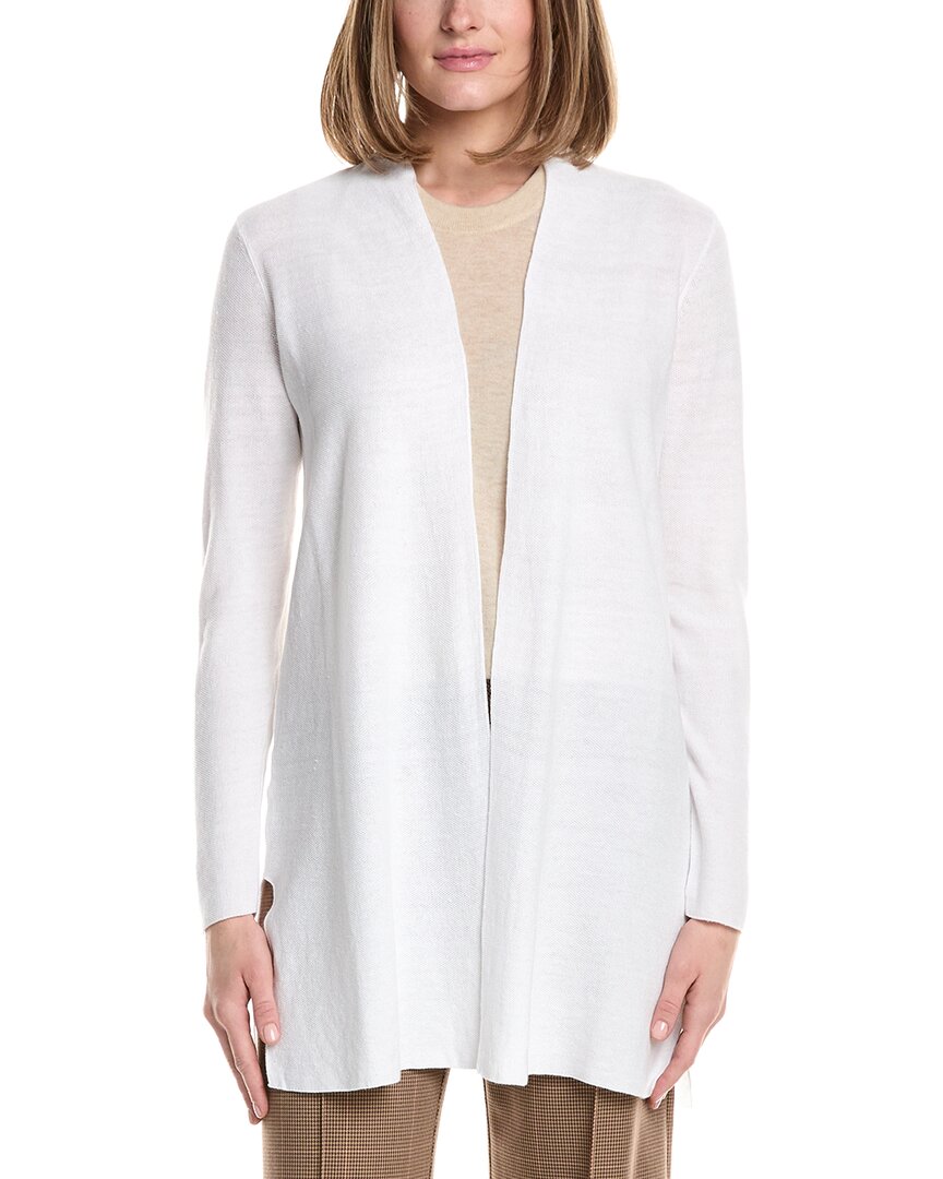 Eileen Fisher Long Linen-blend Cardigan In White
