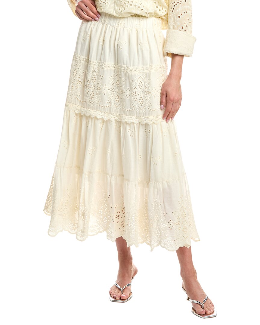 Colette Rose Eyelet Midi Skirt In White
