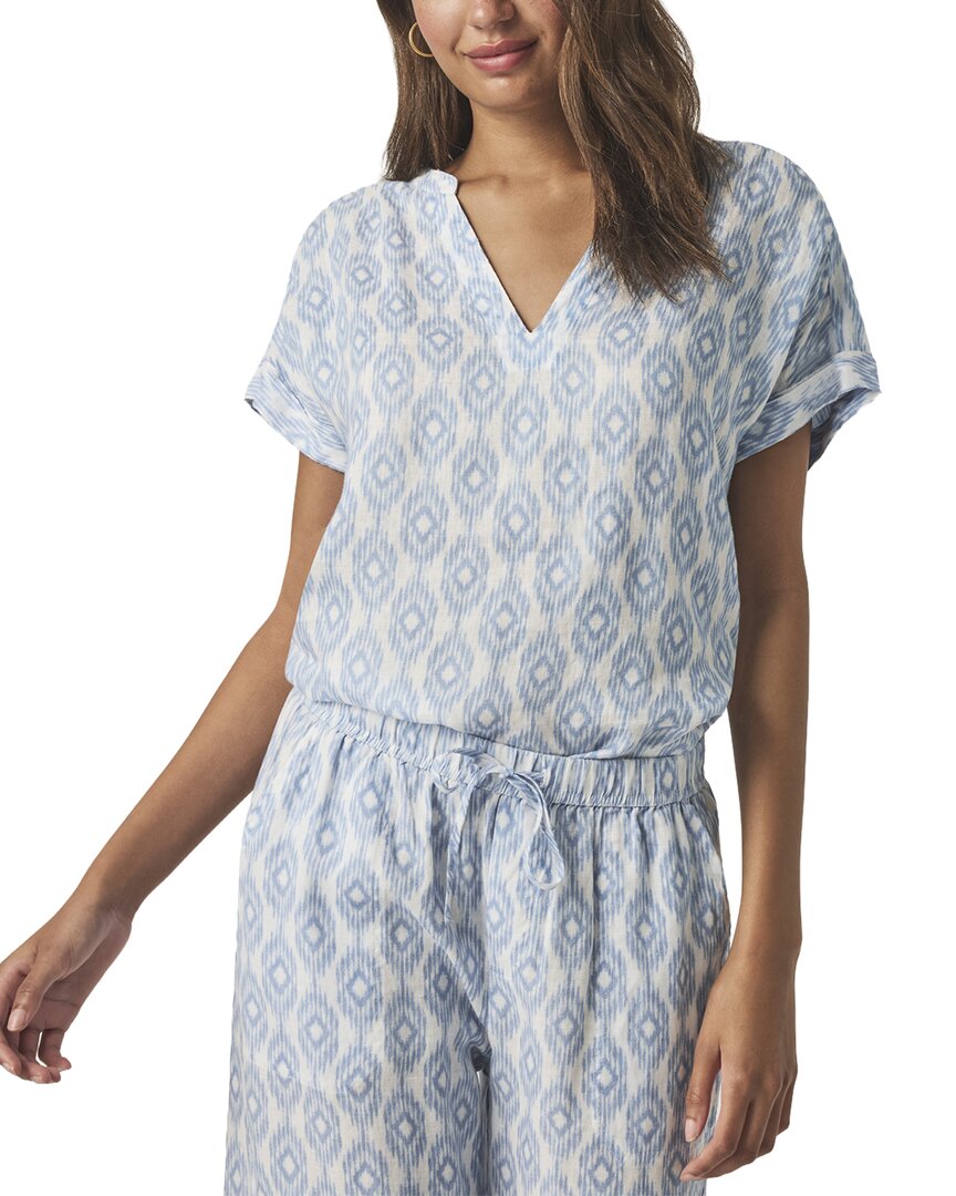 Splendid St Tropez Linen Blouse In Sku-steel Blue Ikat