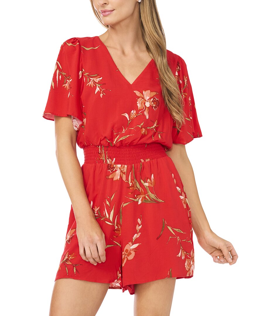 Cece V Neck Flutter Sleeve Romper In Red