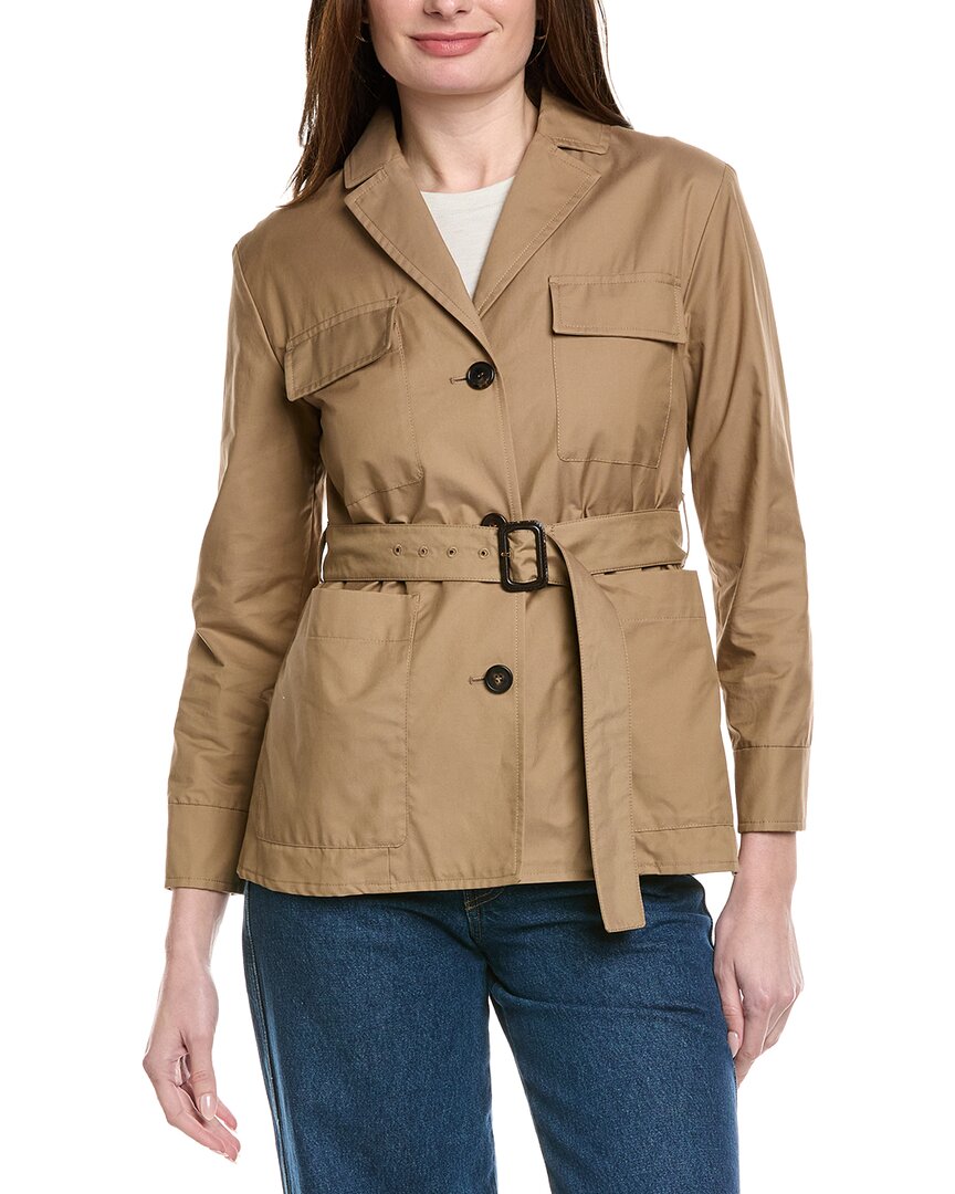 Max Mara Solid Color Twill Lapel Jacket In Brown