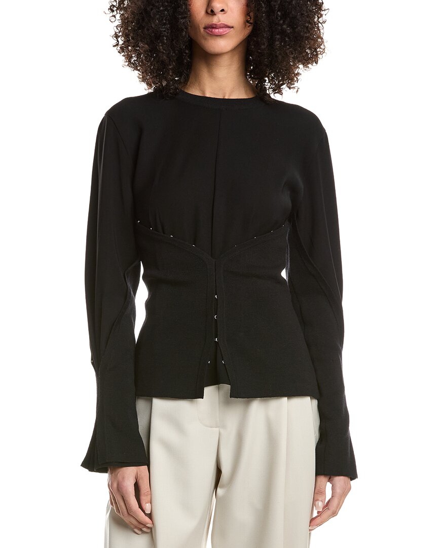 3.1 Phillip Lim Wool Knit Crepe Combo Corset Top In Ba001-black
