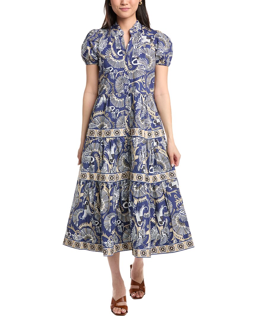 Sail To Sable Puff Midi Dress In Blue