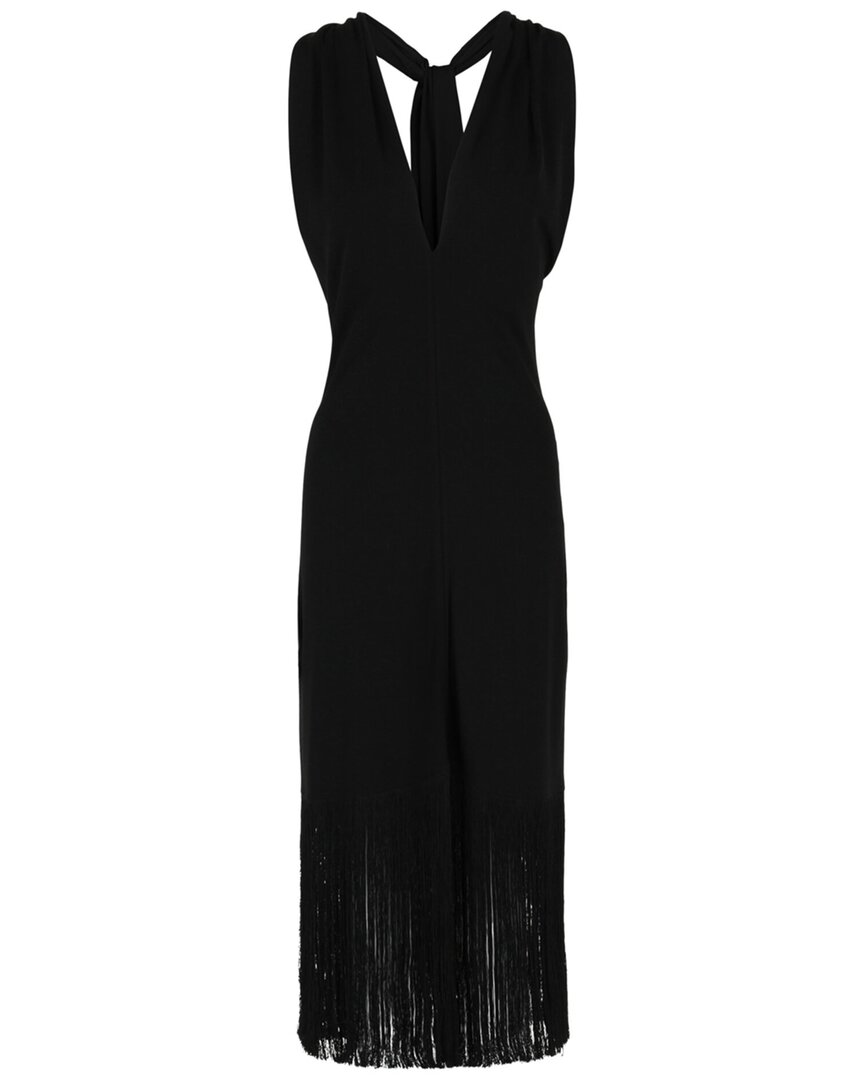 Ferragamo Plunging Sleeveless Fringe-hem Midi Dress