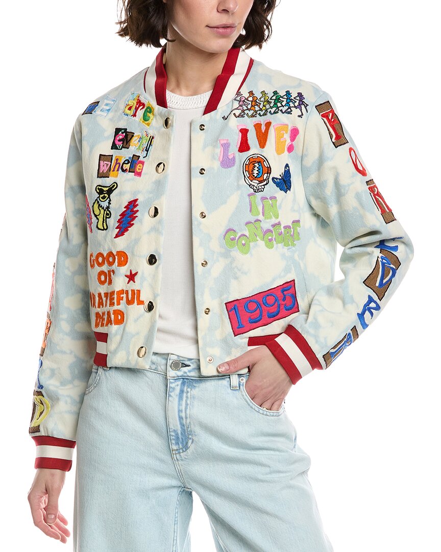 Alice And Olivia Alice + Olivia X Grateful Dead Keri Denim Varsity Jacket