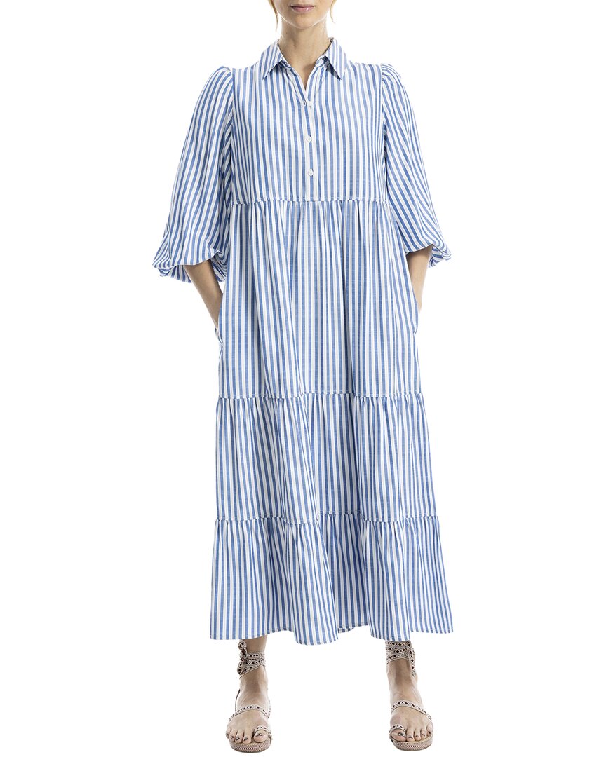 Max Studio 3/4 Sleeve Collar Button Front Tier Midi Dress In White