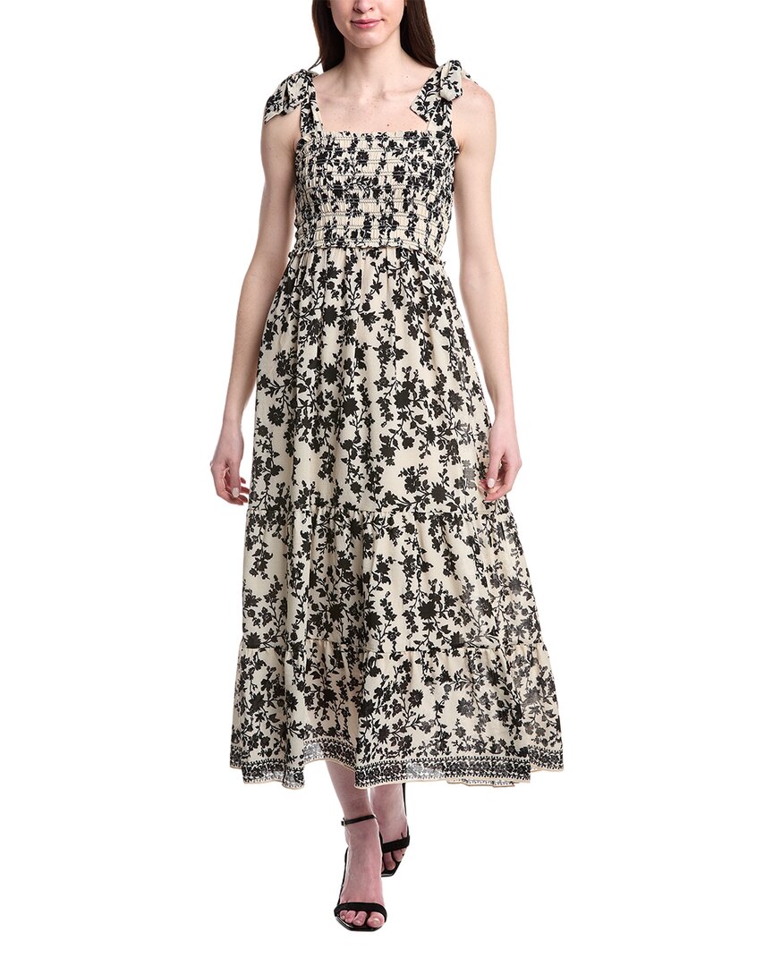 Max Studio Self Tie Smocked Bodice Maxi Dress In White