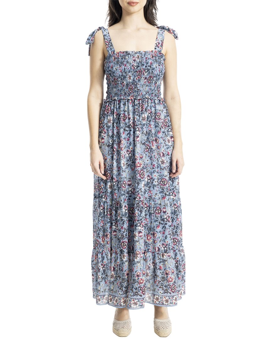 Max Studio Self Tie Smocked Bodice Maxi Dress In Blue
