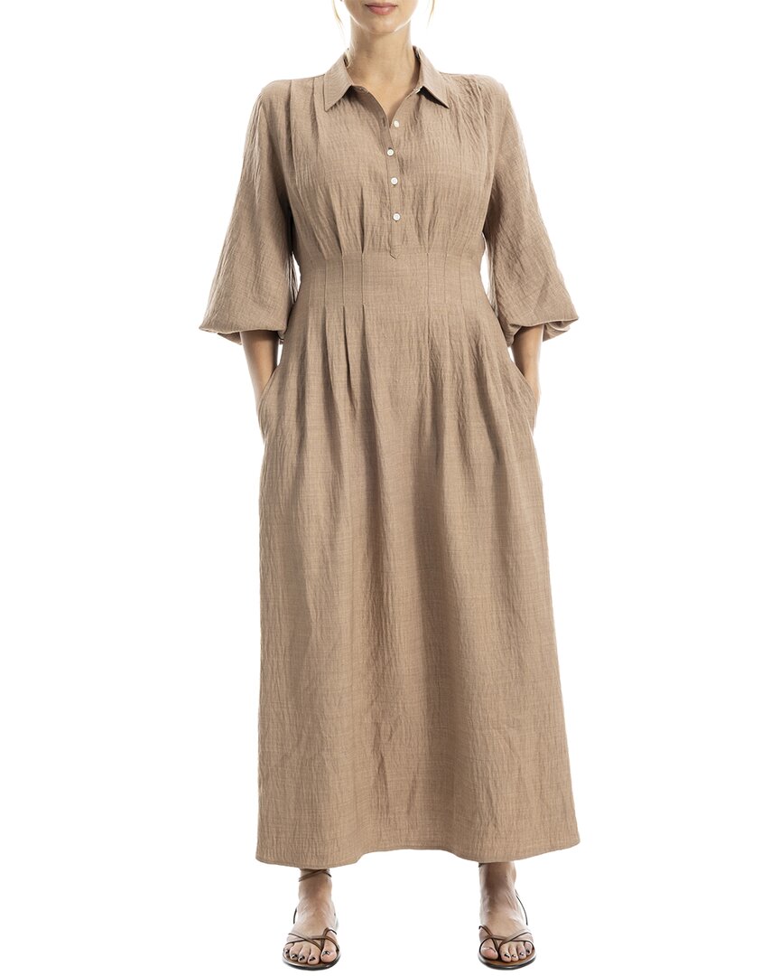 Max Studio Front Pleat Midi Dress In Brown