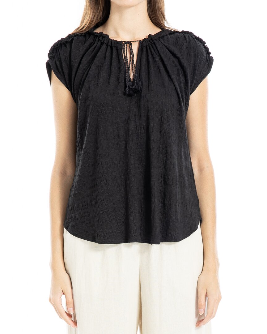 Max Studio V-neck Tie Detail Top In Black