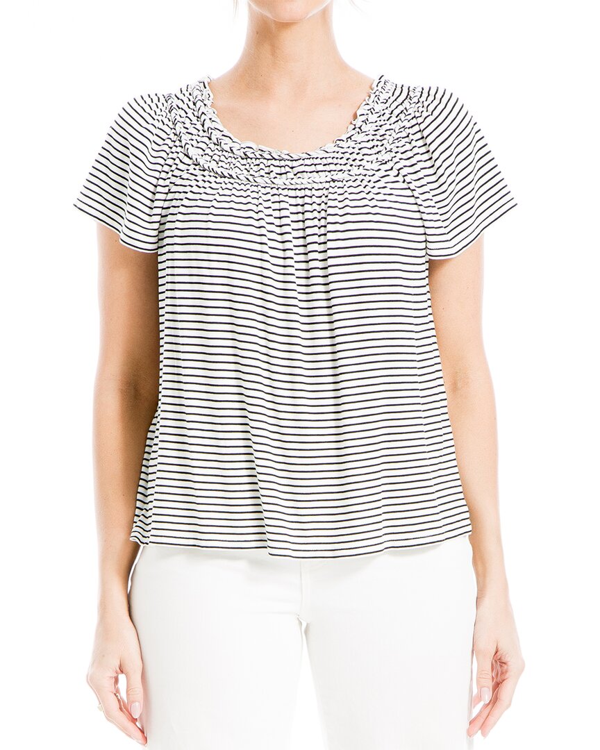 Max Studio Cap Sleeve Stripe Top In White