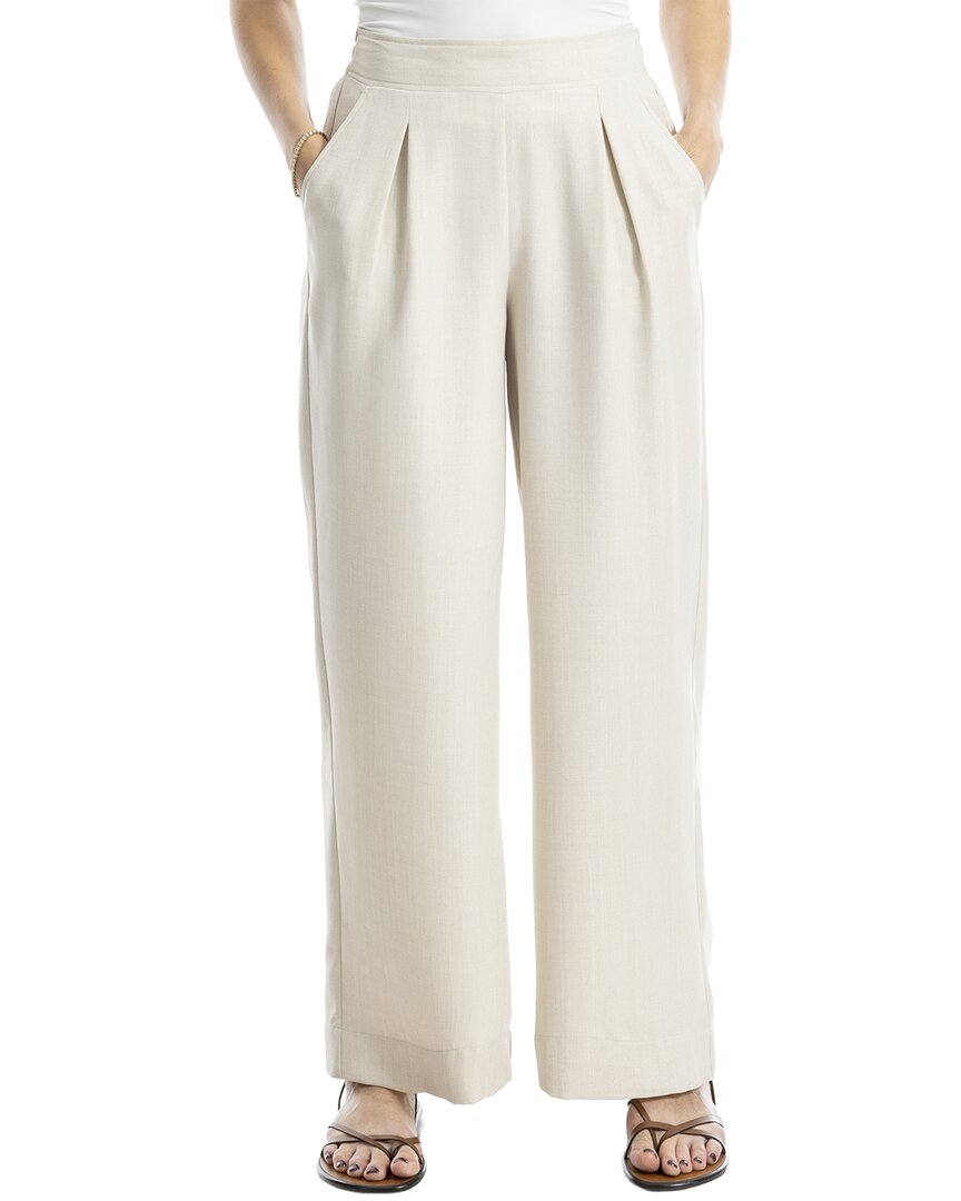 Max Studio Texture Woven Pleated Wide Leg Pant In White
