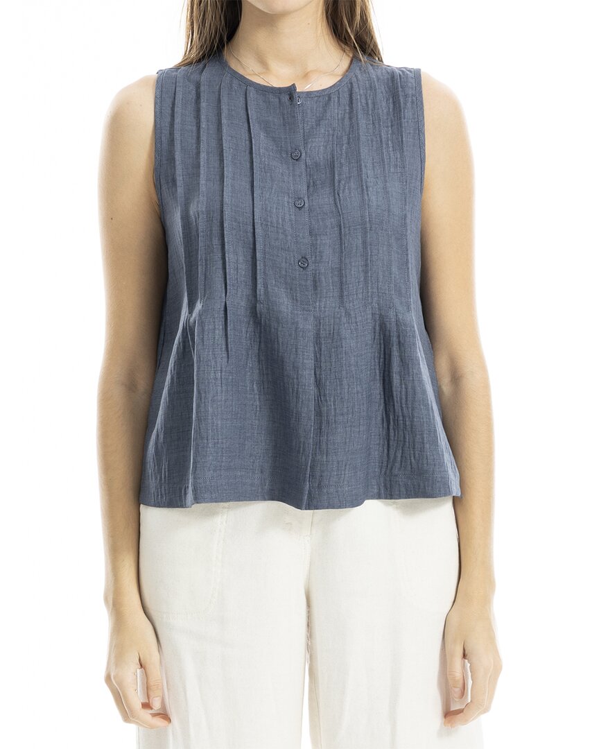 Max Studio Pleated Button-front Blouse In Blue