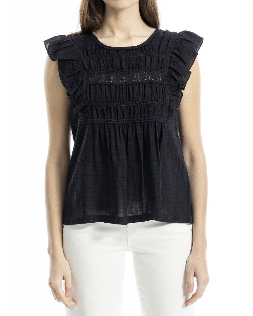 Max Studio Cap Sleeve Lace Insert Blouse In Black