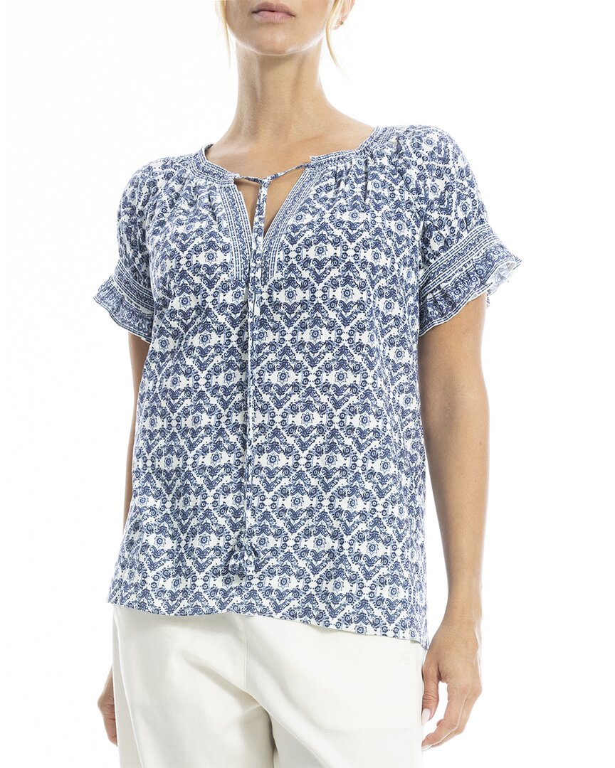 Max Studio Ruffle Detail Short Sleeve Top In White