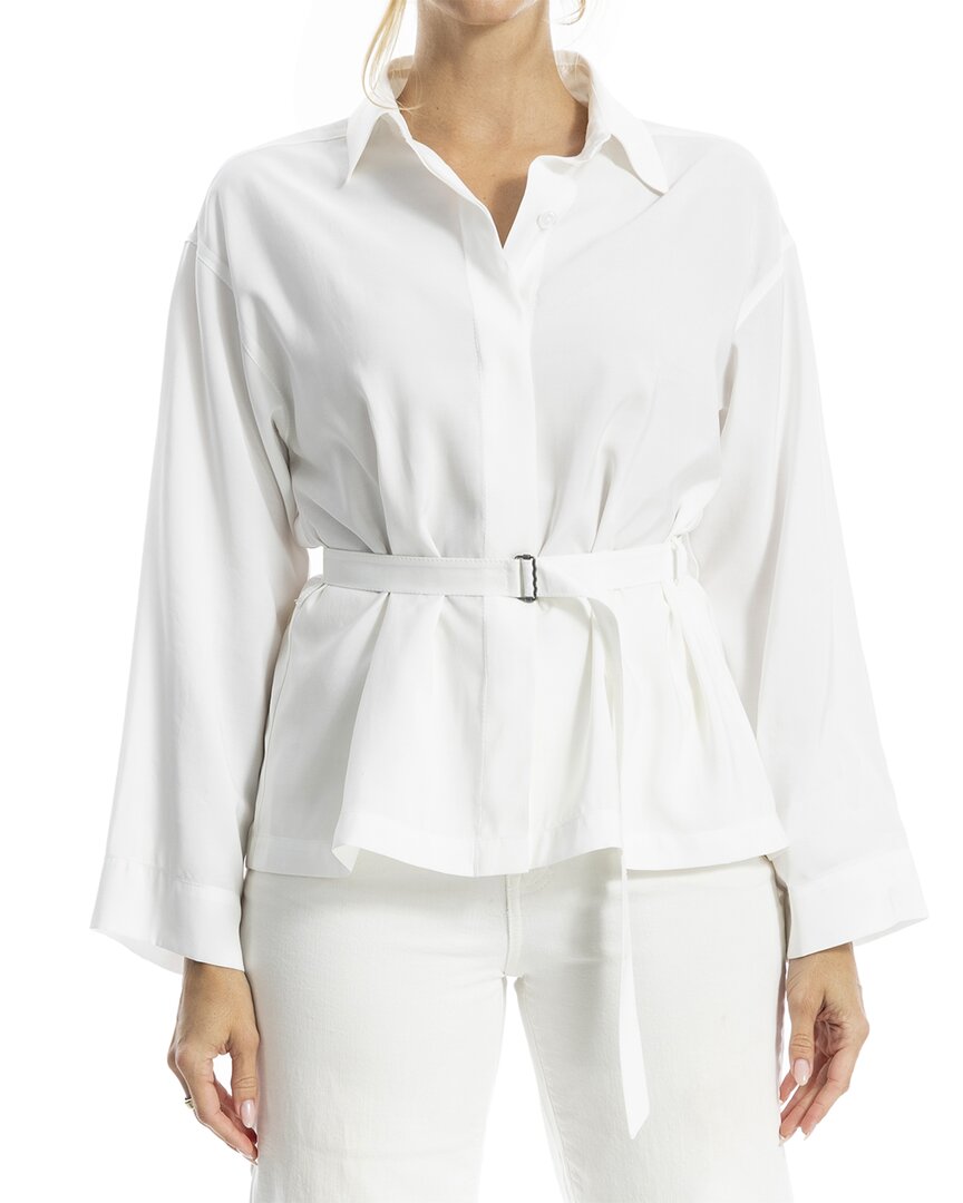 Max Studio Solid Belted Button-up Shirt In White