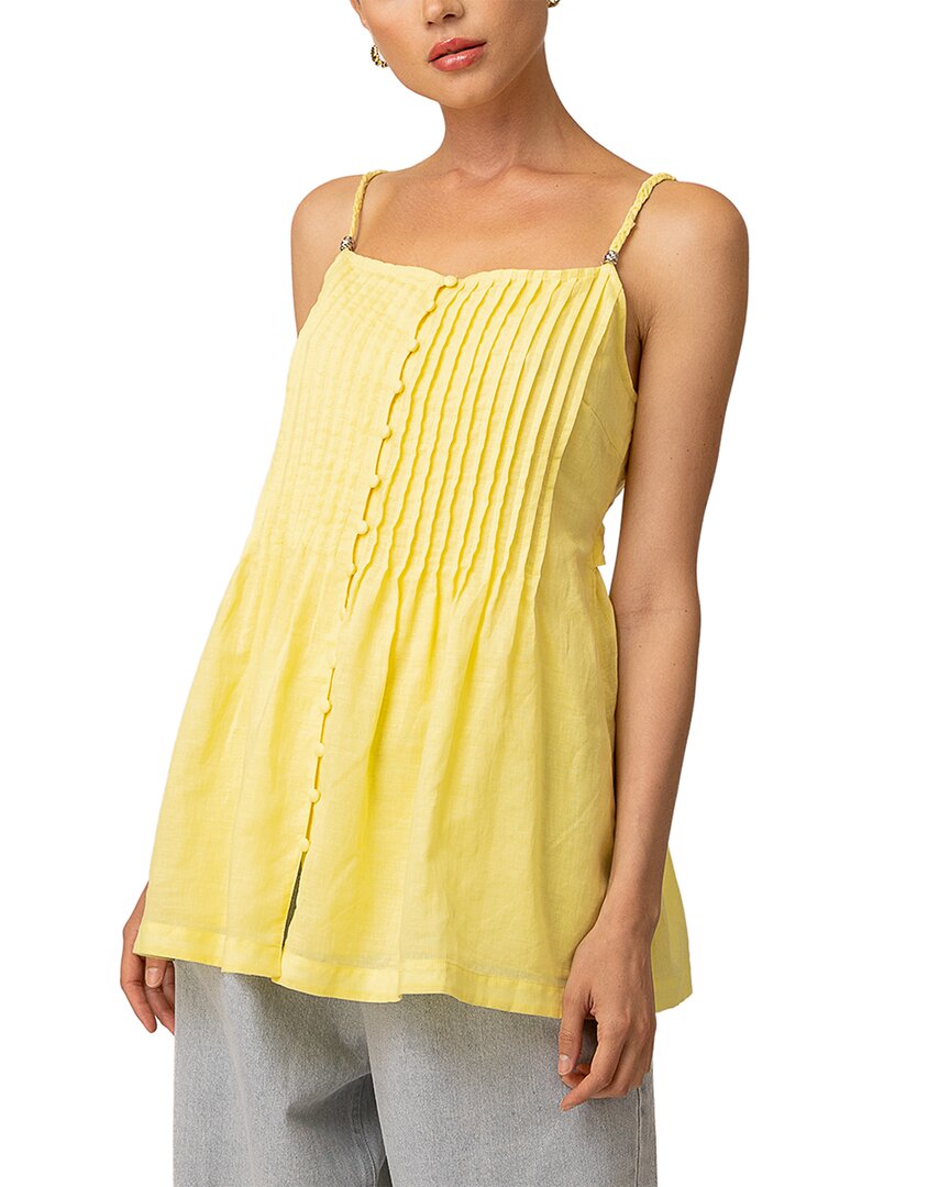 Line & Dot Calisto Linen-blend Mini Dress In Yellow