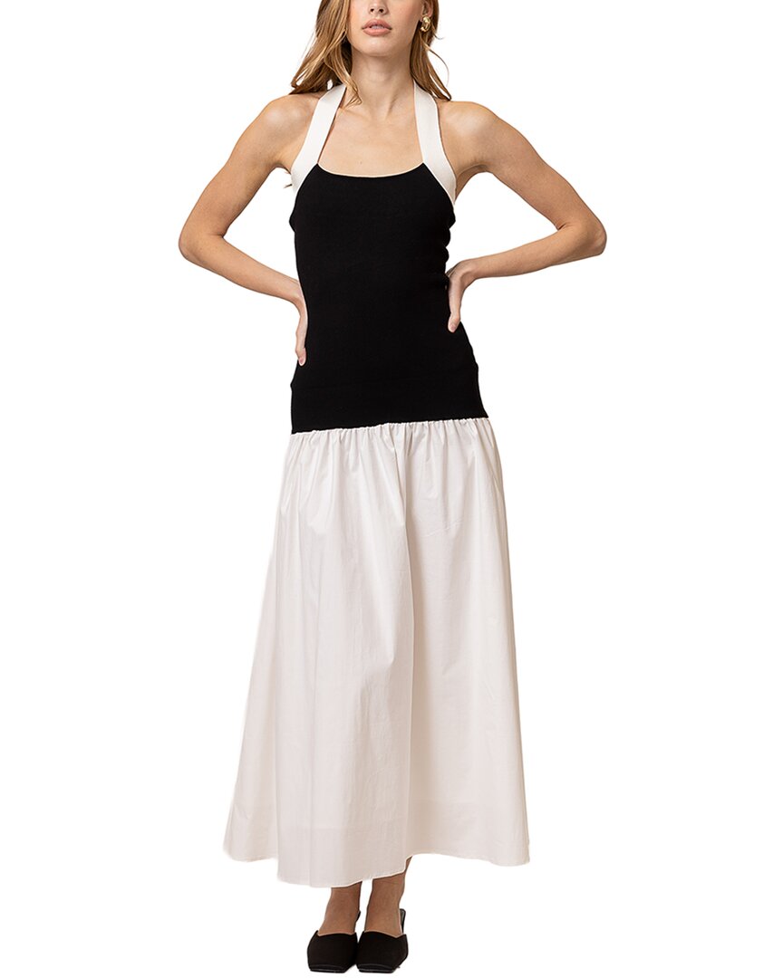 Line & Dot Kohl Mix-media Maxi Dress In Black
