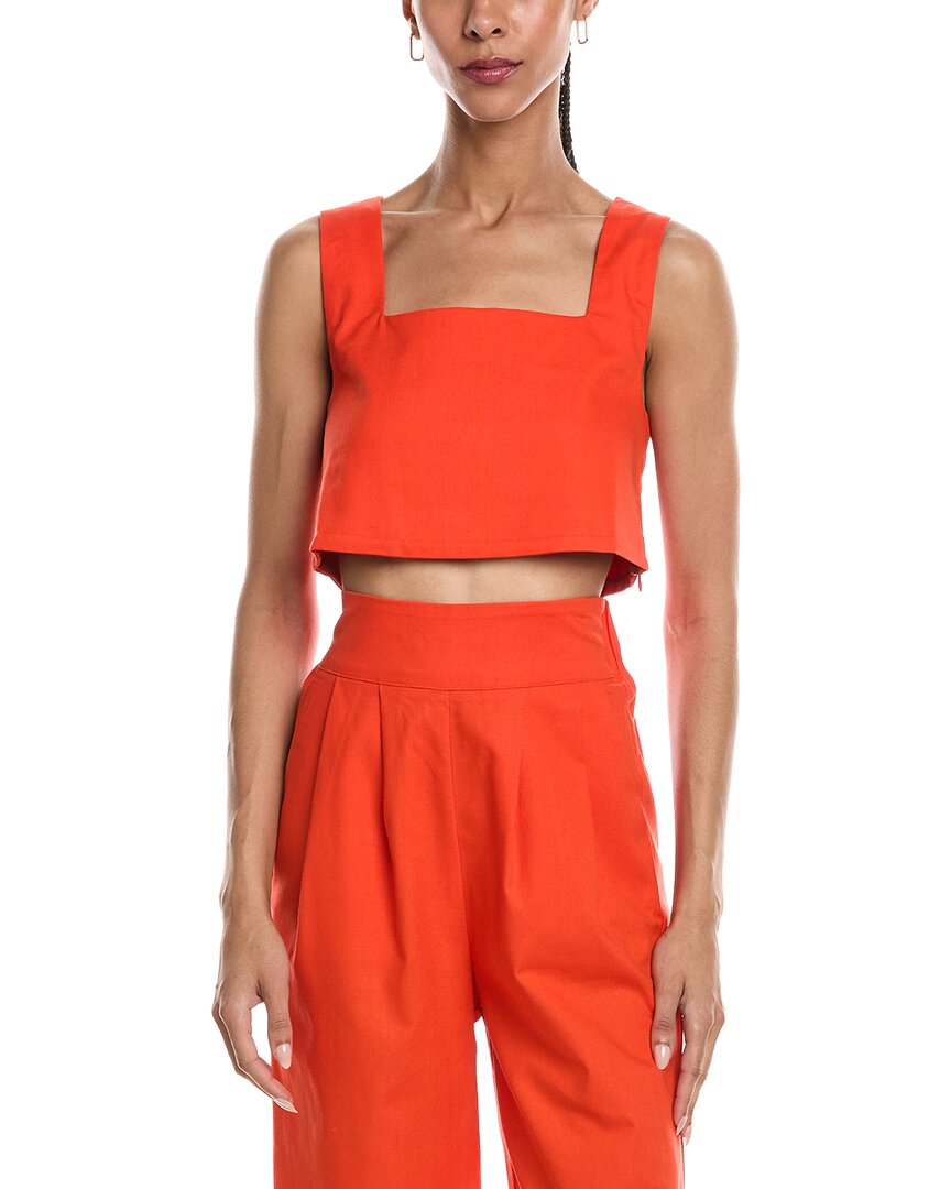 Reveriee Linen-blend Sleeveless Top In Orange