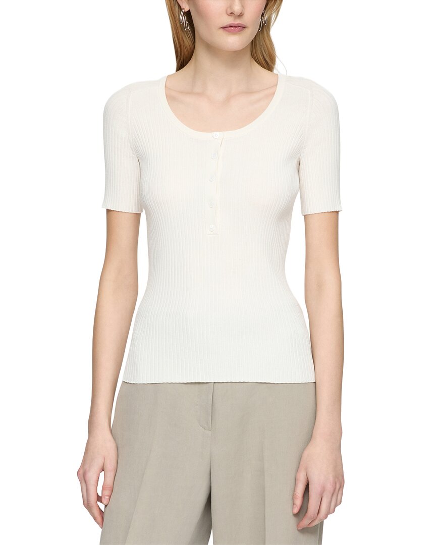 Lafayette 148 New York Ribbed Button Sweater In White
