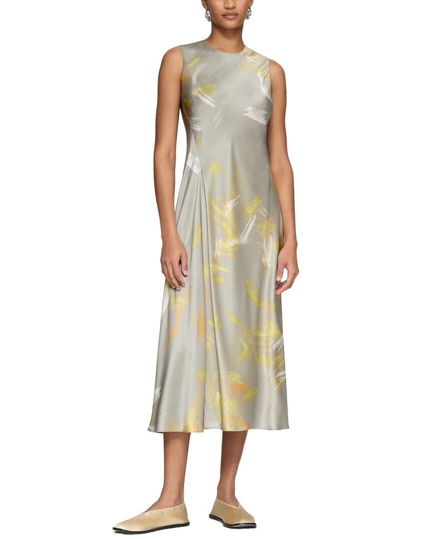 Lafayette 148 New York Pleat Front Asymmetric Dress In Grey