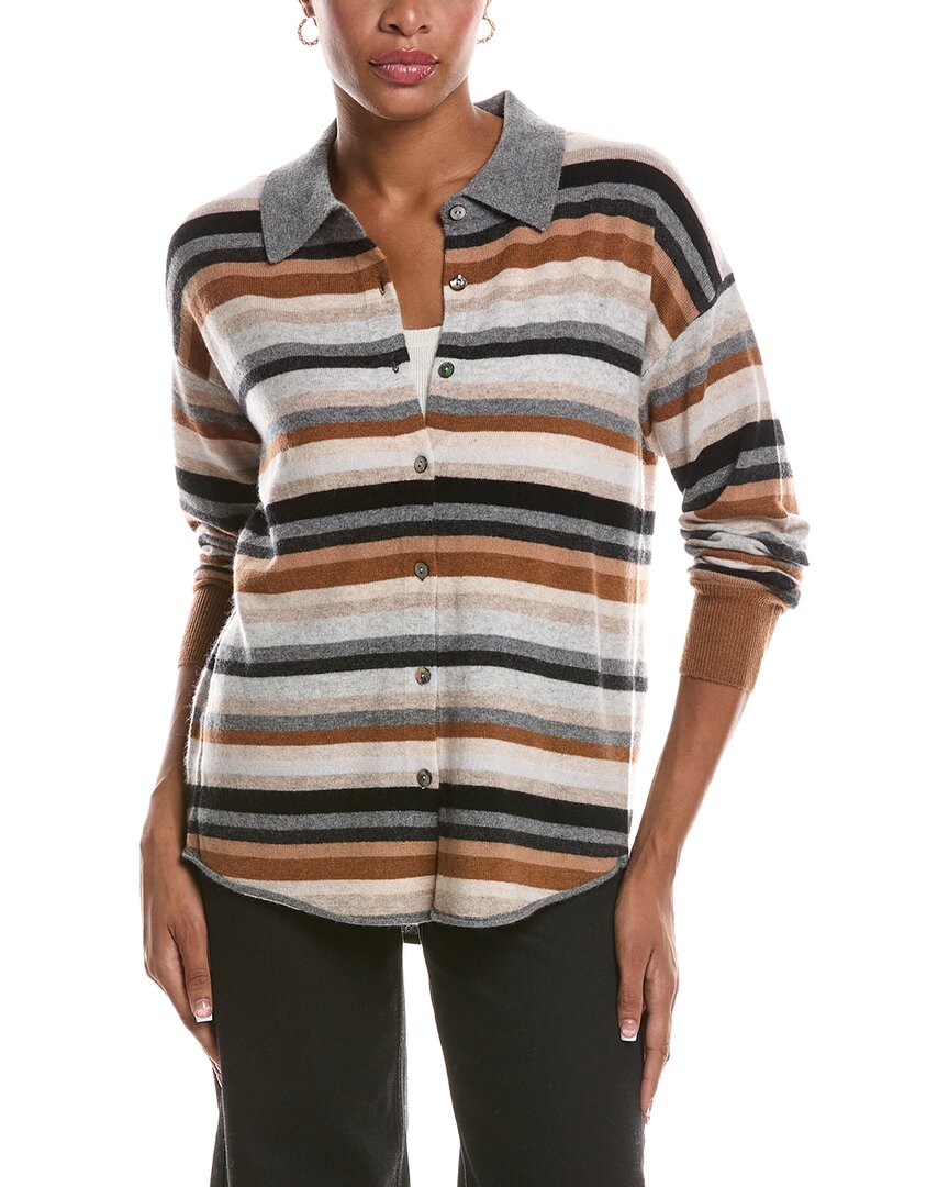 Incashmere Button Multi Stripe Cashmere Sweater In Grey
