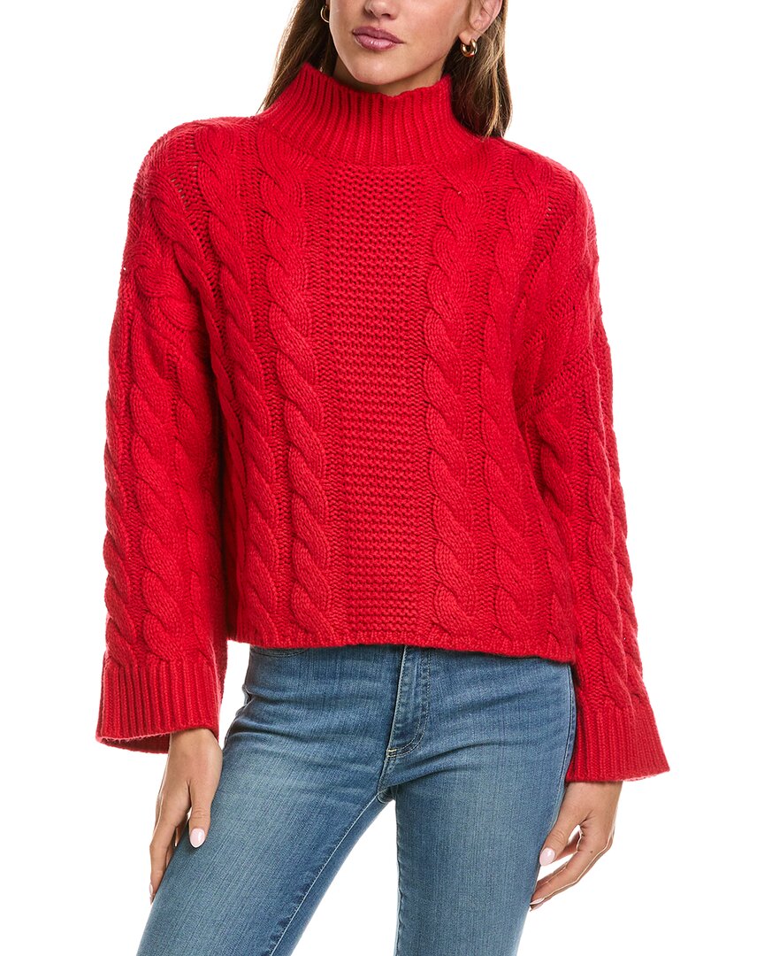 525 America Oversized Chunky Cable Mock Neck Sweater In Red