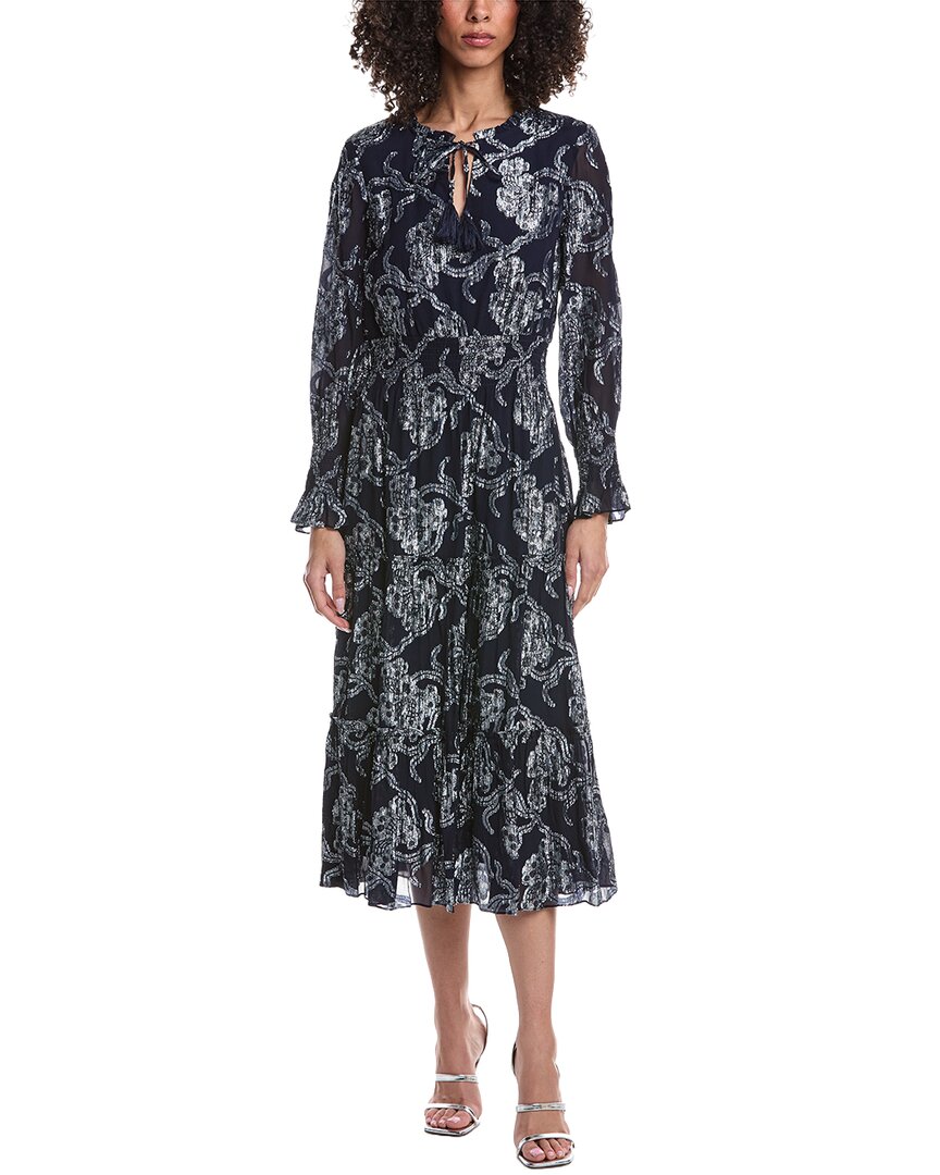 Sail To Sable Long Sleeve Smocked Waist Midi In Blue